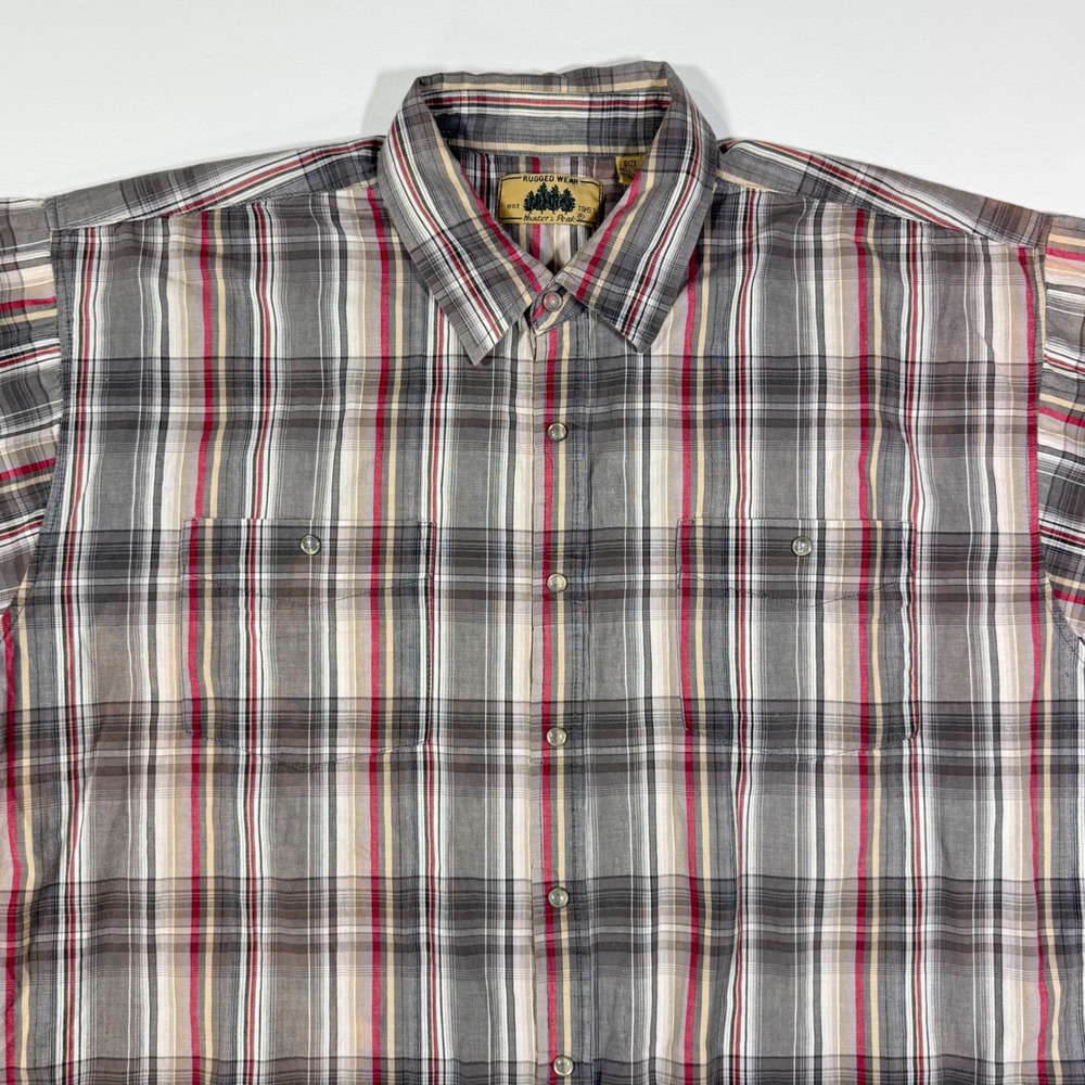 Rugged Wear Hunter's Peak Plaid Shirt Mens XL Grey Red Gorpcore Cabin Workwear